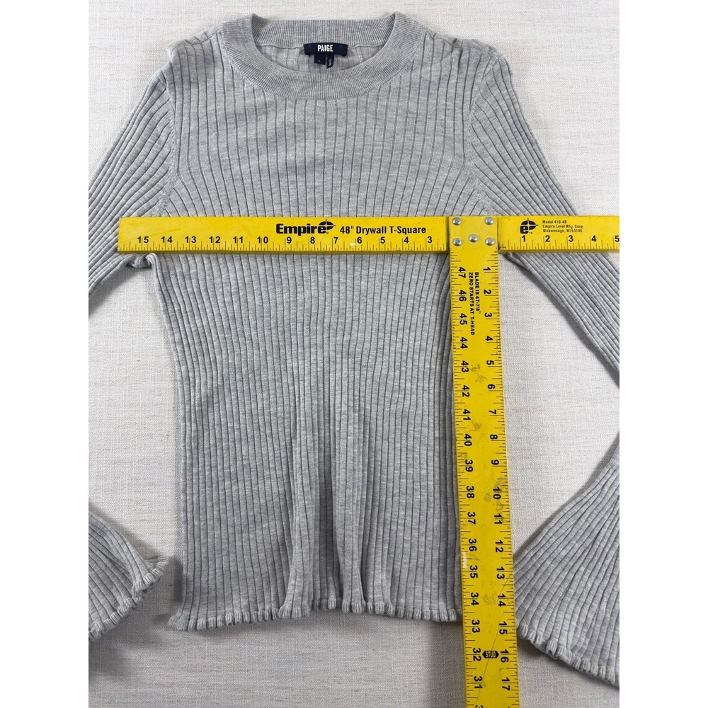 PAIGE Sweater Womens L Gray Ribbed Knit Ruffle Bell Sleeve Crew Neck Pullover - Picture 8 of 10